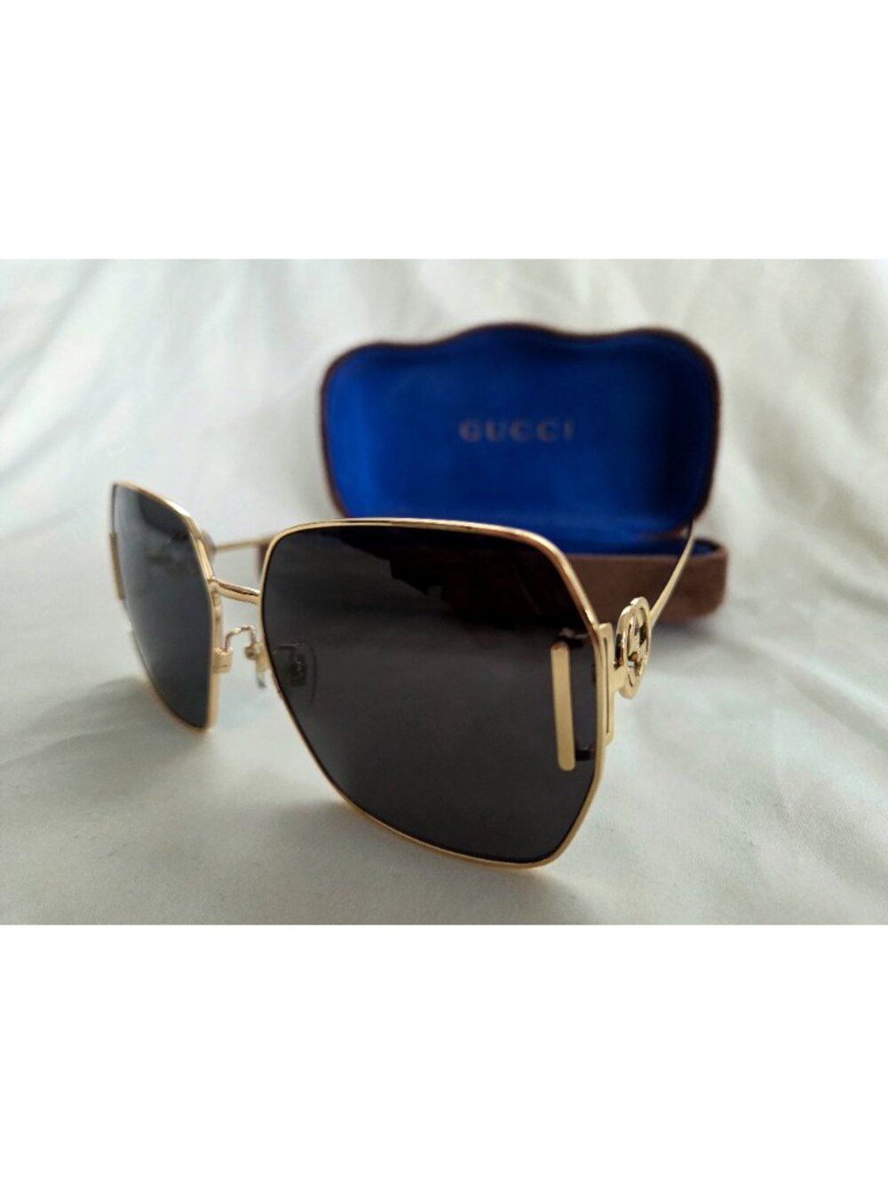 Authentic GUCCI GG1207SA Gold & Grey Sunglasses - Oversized Square - Picture 2 of 2
